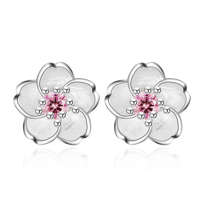 925 Sterling Silver Blossoms Flower Crystal Stud Earring