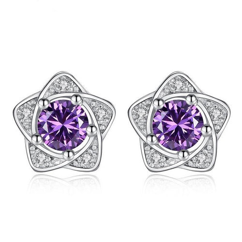 925 Sterling Silver Star Purple White Zircon Stud Earring