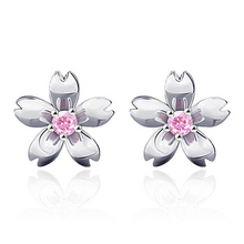 Load image into Gallery viewer, 925 Sterling Silver Peach Blossom Cherry Flower Stud Earring