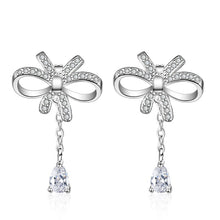 Load image into Gallery viewer, Silver Zircon Pendant Bow Tie Drop Earring