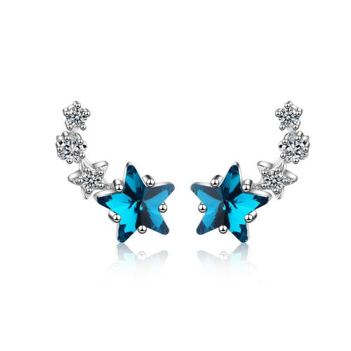 925 Sterling Silver Blue Crystal Star Stud Earring