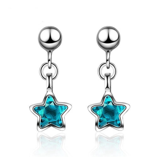 925 Sterling Silver Blue Star Pendant Drop Earring