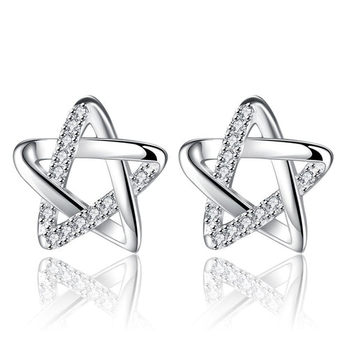 Silver Plated Shiny Crystal Star Stud Earring