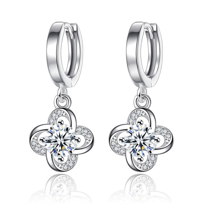 925 Sterling Silver Shiny Crystal Flower Drop Earring