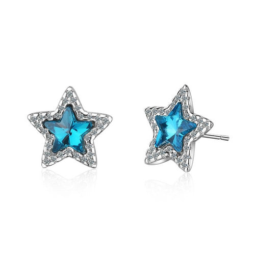 925 Sterling Silver Blue Crystal Zircon Star Stud Earring