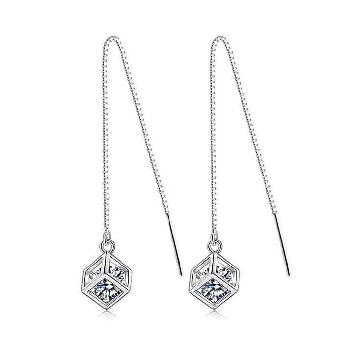 925 Sterling Silver Square Drop Earring