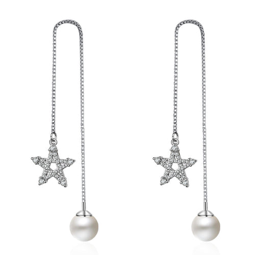 925 Sterling Silver Exquisite Double Star Drop Earring