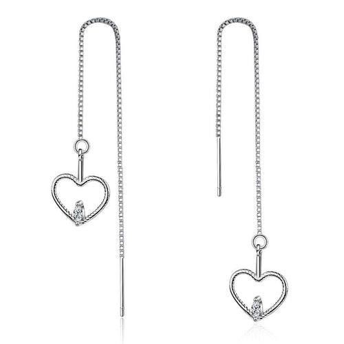 925 Sterling Silver Love Heart Zircon Crystal Drop Earring